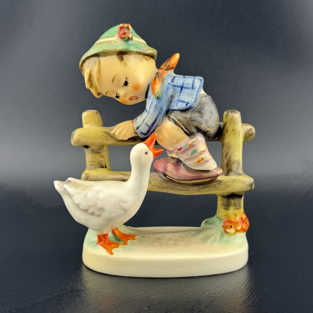 Hummel Goebel Figurine ''BARNYARD HERO" #195 2/0 Boy With Duck/Goose 1948